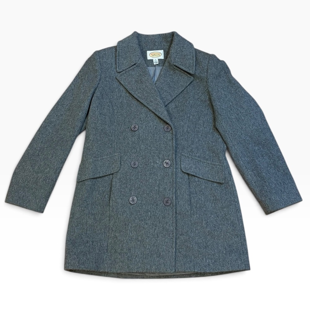 Talbots Womens Gray Wool Double Breasted Pea Coat Anchor Buttons Size 8 USA Made